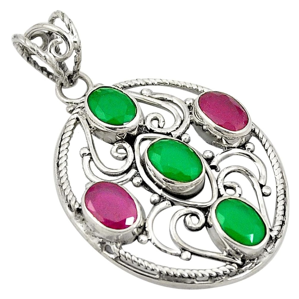 Green emerald red ruby quartz 925 sterling silver pendant jewelry d24251