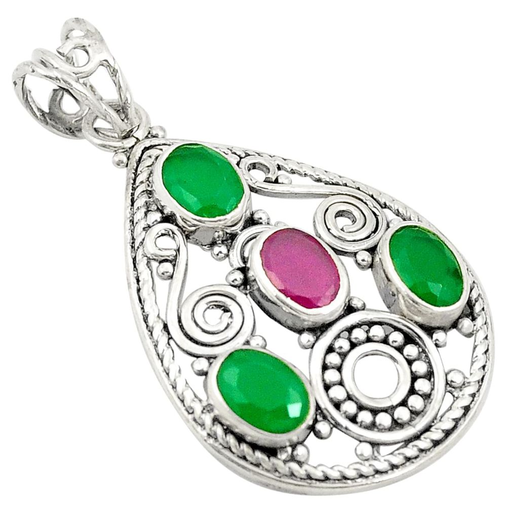 925 sterling silver green emerald red ruby quartz pendant jewelry d24253