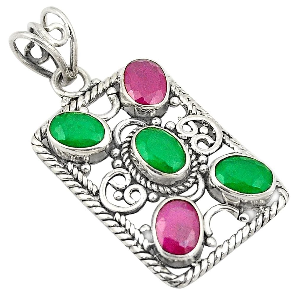 Natural green emerald red ruby quartz 925 silver pendant jewelry d24254