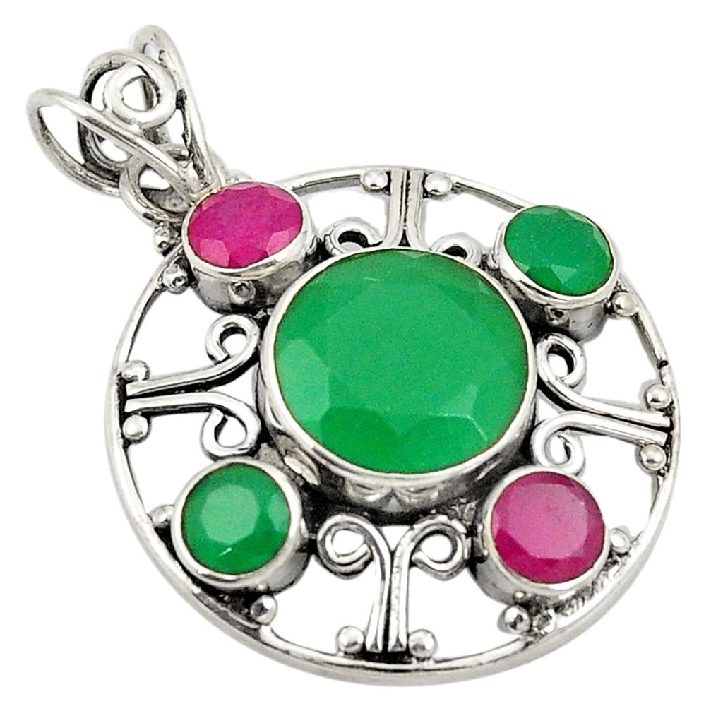 925 sterling silver green emerald red ruby quartz pendant jewelry d24289
