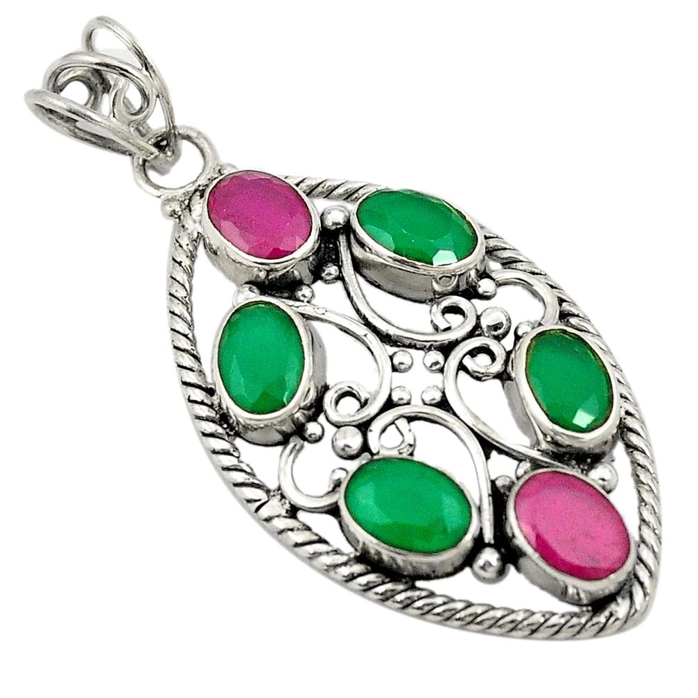 Green emerald red ruby quartz 925 sterling silver pendant jewelry d24305