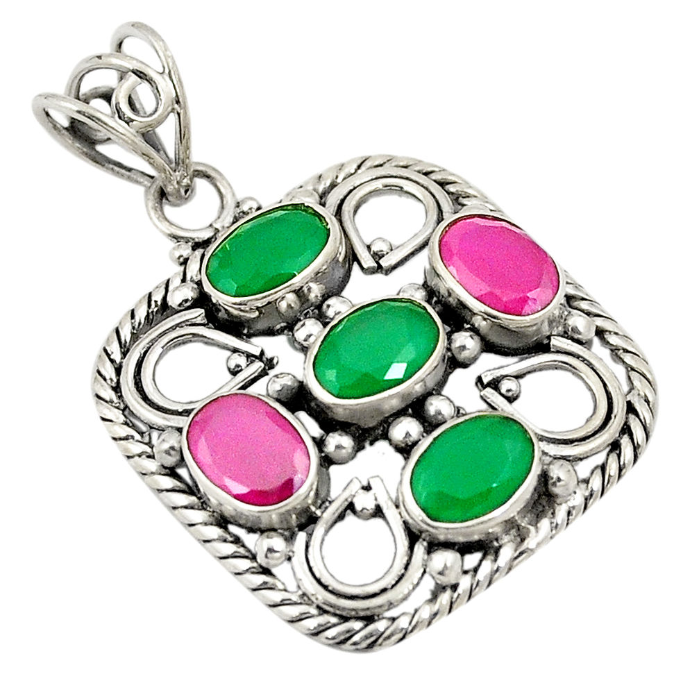 Green emerald red ruby quartz 925 sterling silver pendant jewelry d24310