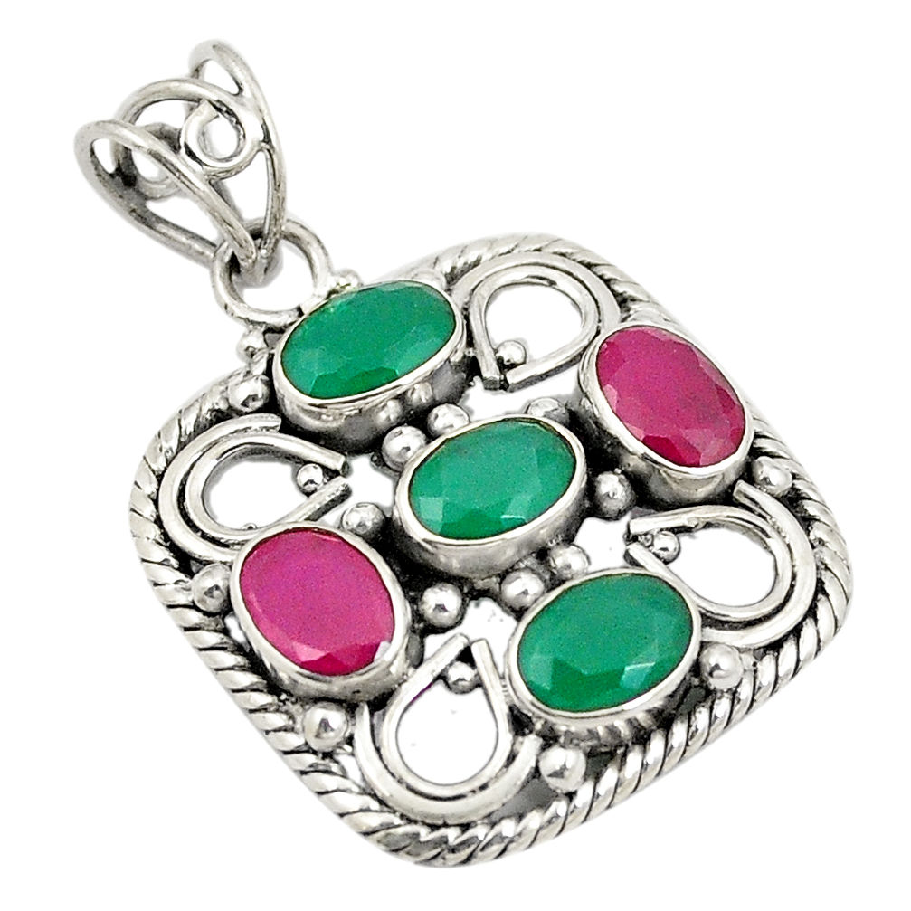 Green emerald red ruby quartz 925 sterling silver pendant jewelry d24311