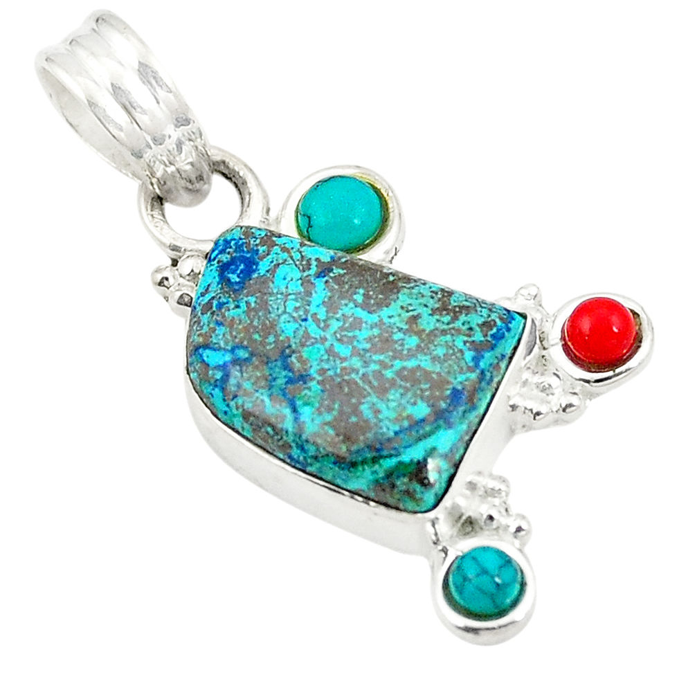 925 sterling silver natural blue chrysocolla turquoise pendant jewelry d24337