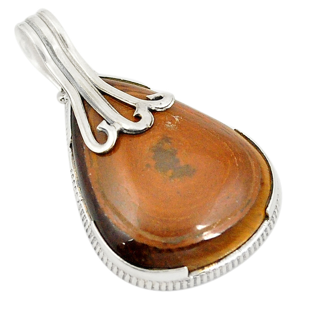 Natural brown tiger's hawks eye 925 sterling silver pendant jewelry d24341