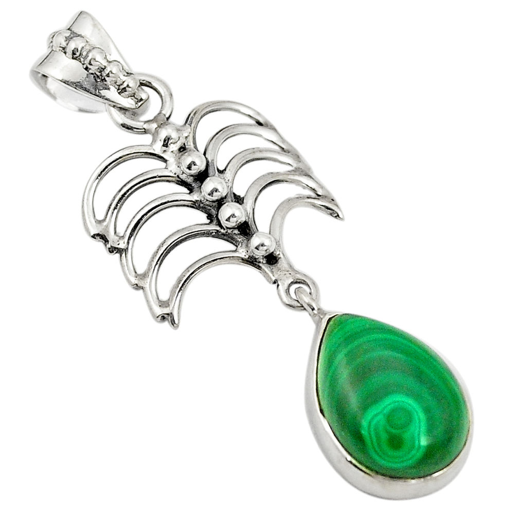 925 sterling silver natural green malachite (pilot's stone) pendant d24368