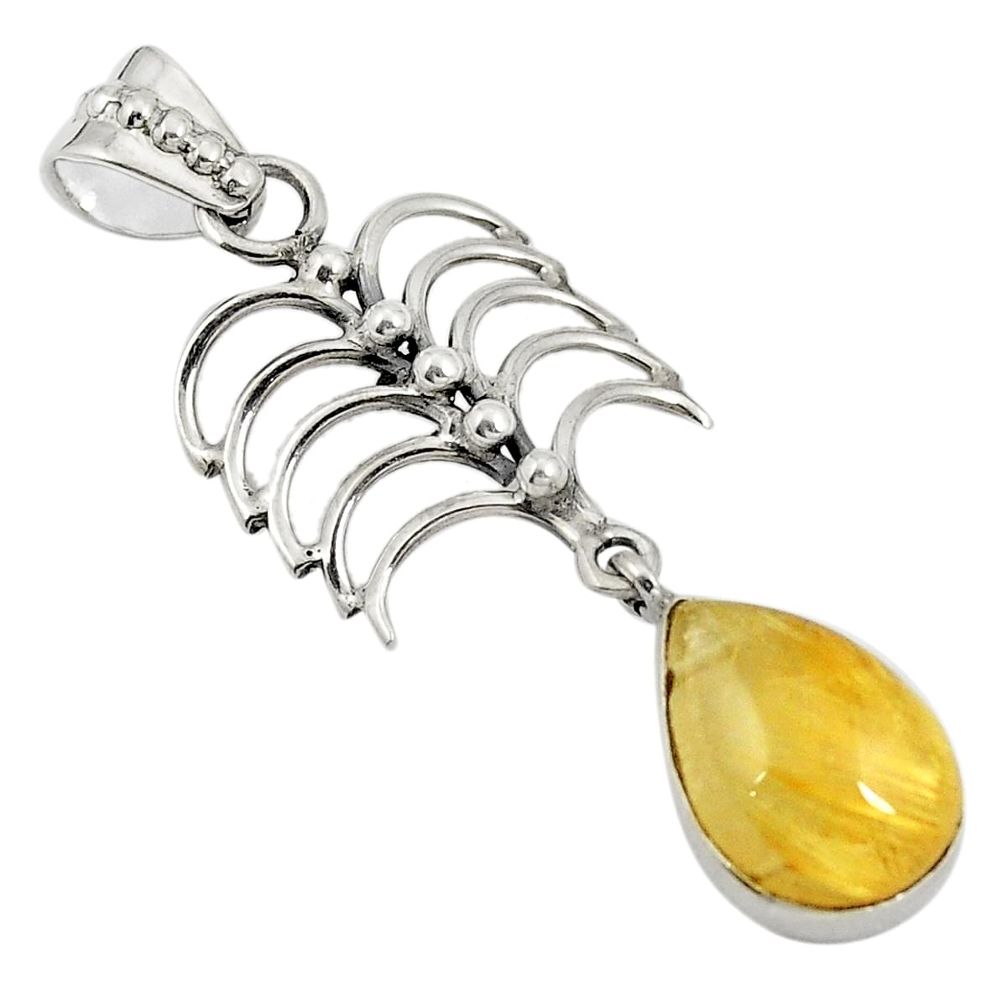 Natural golden tourmaline rutile 925 sterling silver pendant jewelry d24370