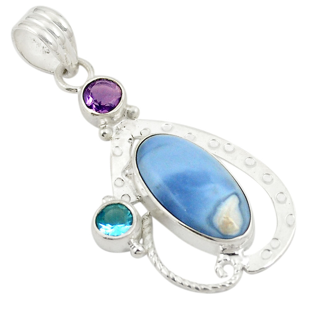 Natural blue owyhee opal amethyst 925 sterling silver pendant d24381