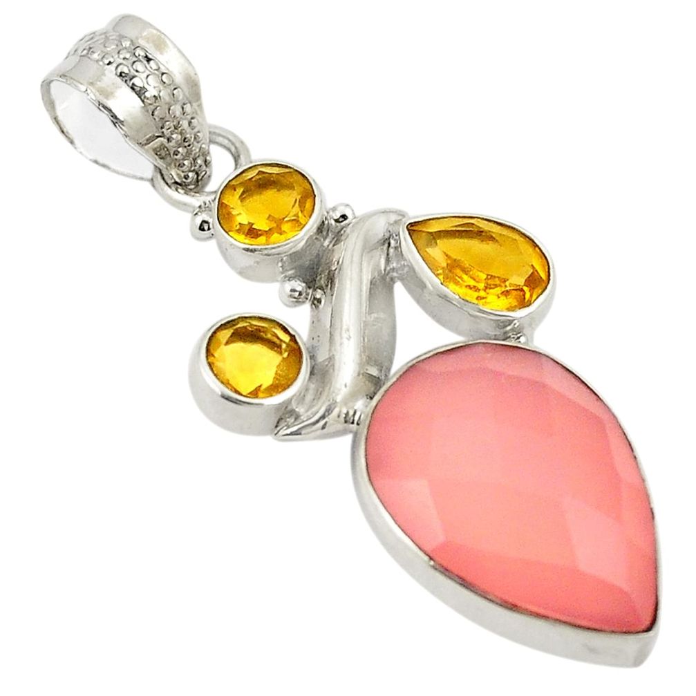 Natural pink rose quartz citrine 925 sterling silver pendant jewelry d24389