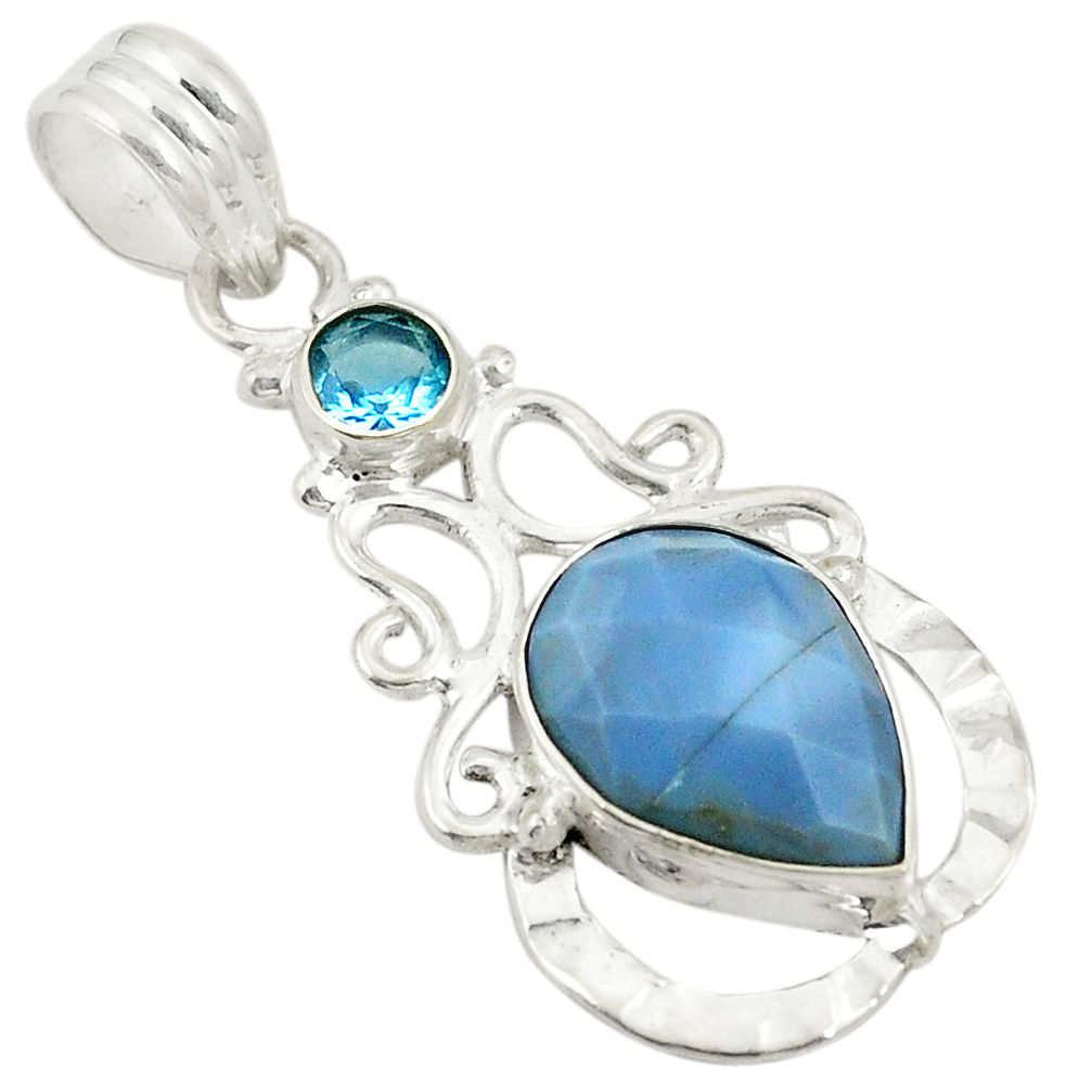 Natural blue owyhee opal topaz 925 sterling silver pendant jewelry d24394