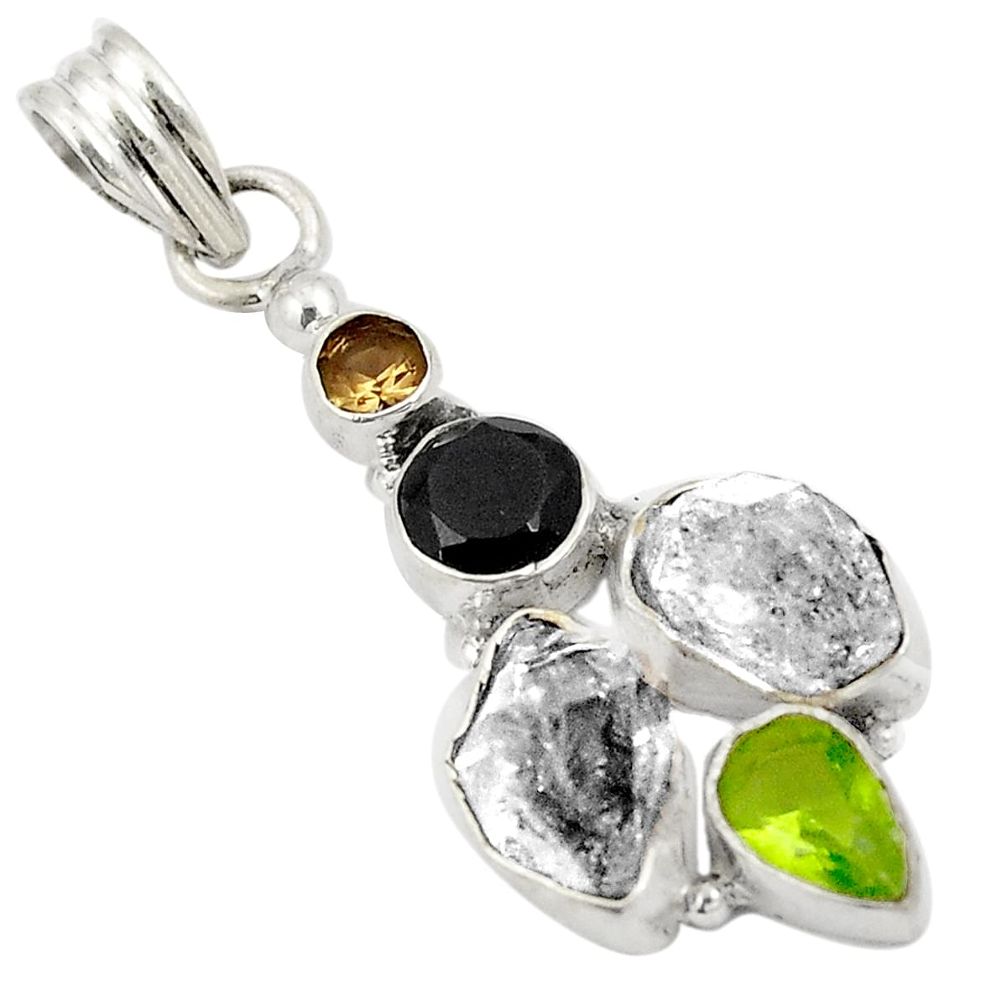 Natural white herkimer diamond smoky topaz peridot 925 silver pendant d24472