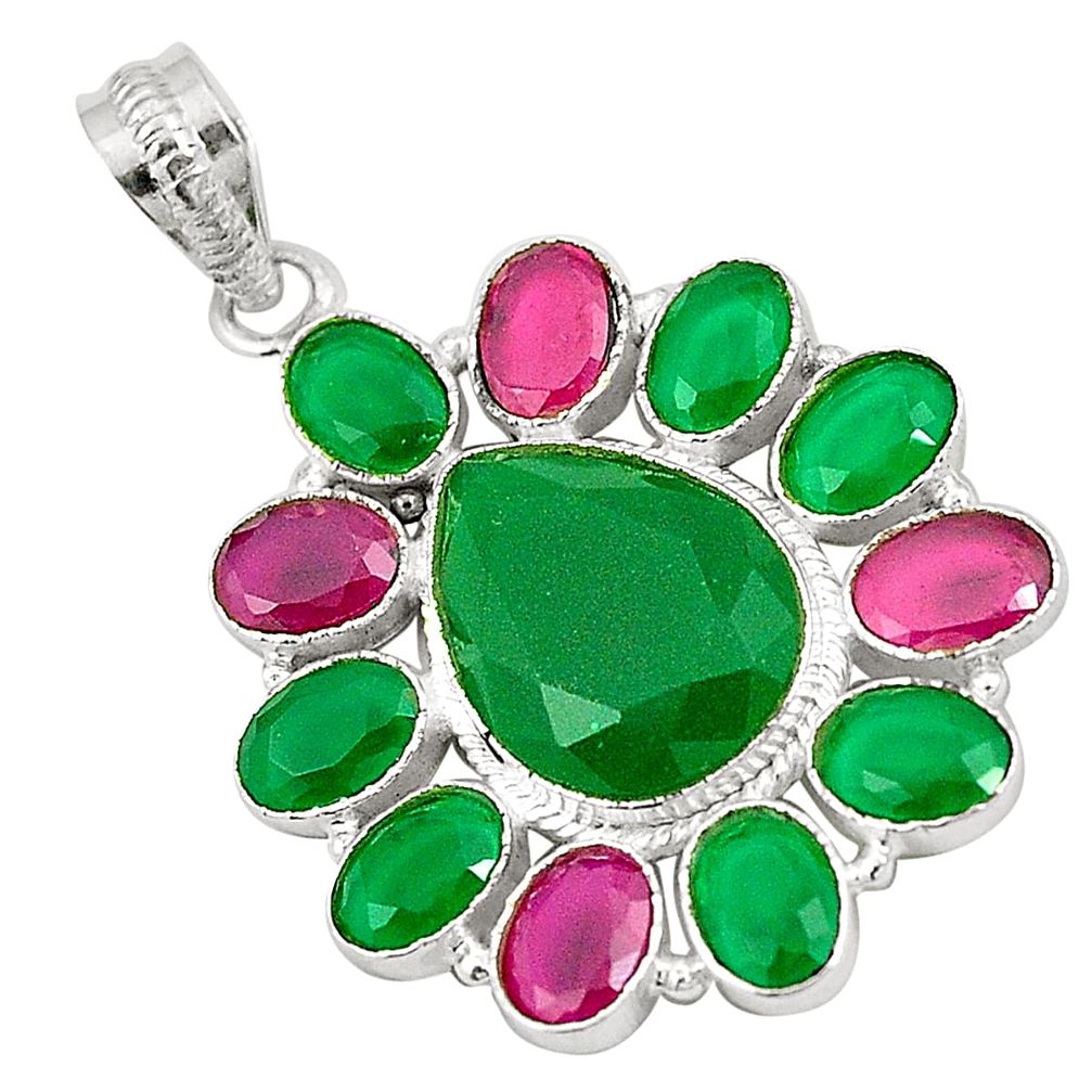 925 sterling silver green emerald red ruby quartz pendant jewelry d24485