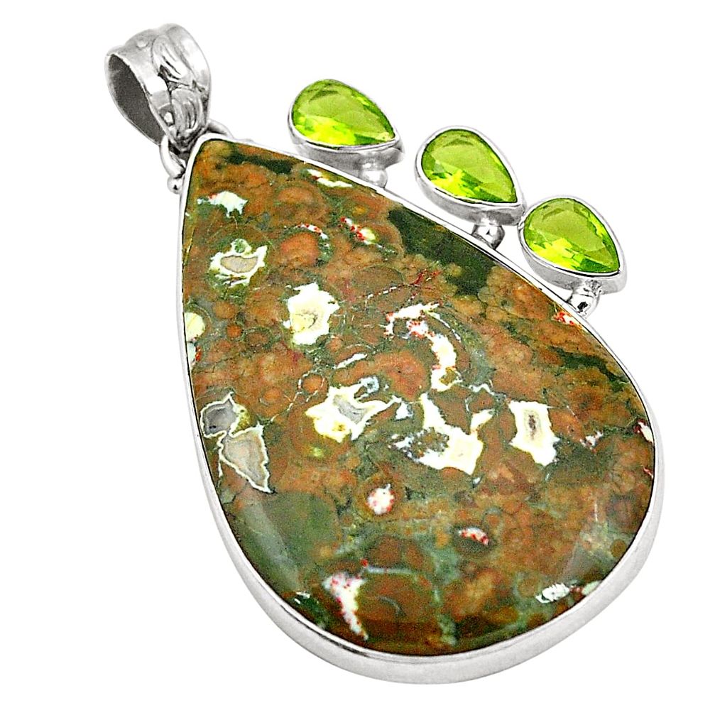 Natural multi color rainforest rhyolite jasper 925 silver pendant d24499