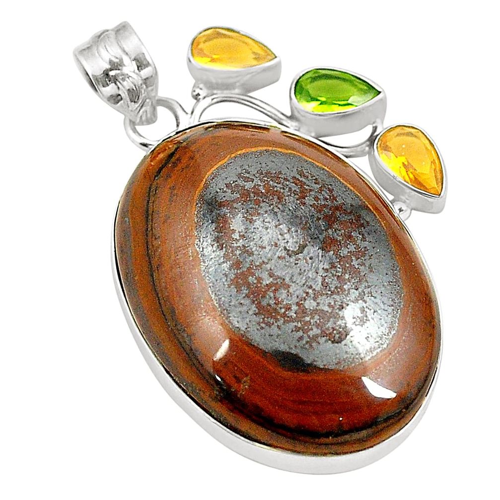 925 silver natural brown tiger's hawks eye peridot citrine pendant d24507