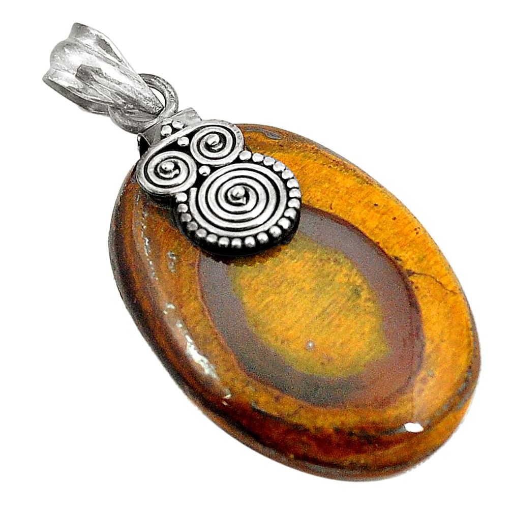 925 sterling silver natural brown tiger's hawks eye pendant jewelry d24514