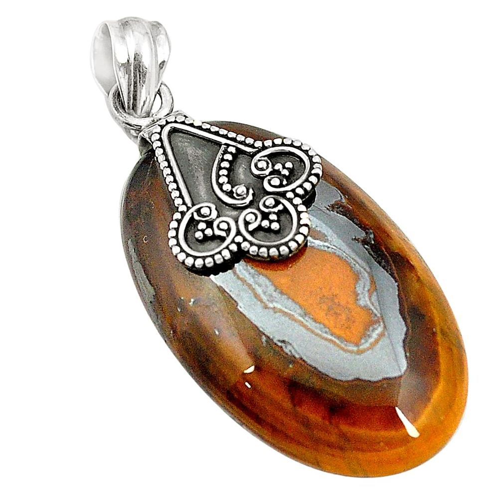 Natural brown tiger's hawks eye 925 sterling silver pendant jewelry d24515