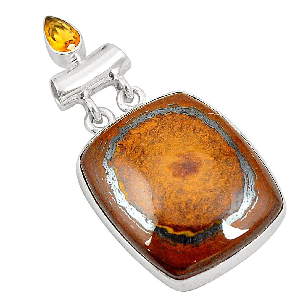 Natural brown tiger's hawks eye yellow citrine 925 silver pendant d24516