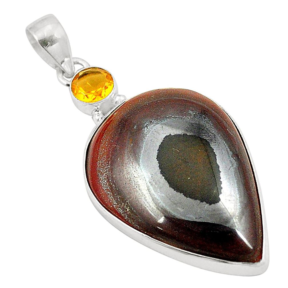 Natural brown tiger's hawks eye citrine 925 silver pendant jewelry d24520
