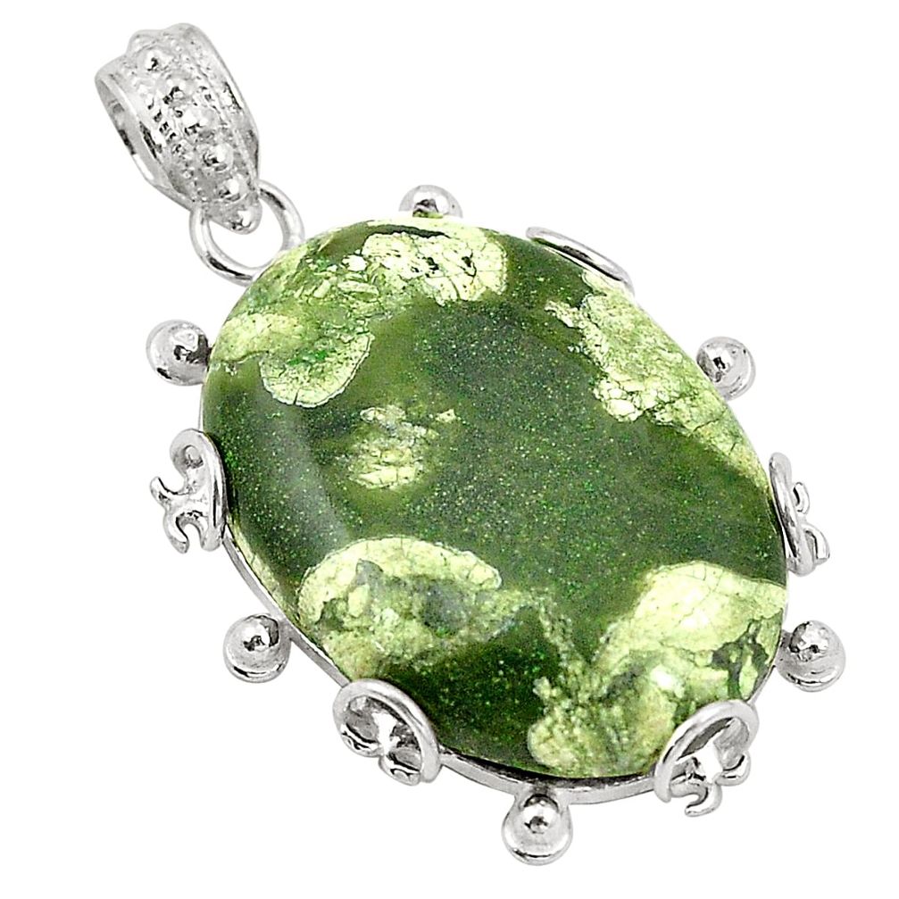 Natural green rainforest rhyolite jasper 925 silver pendant d24521