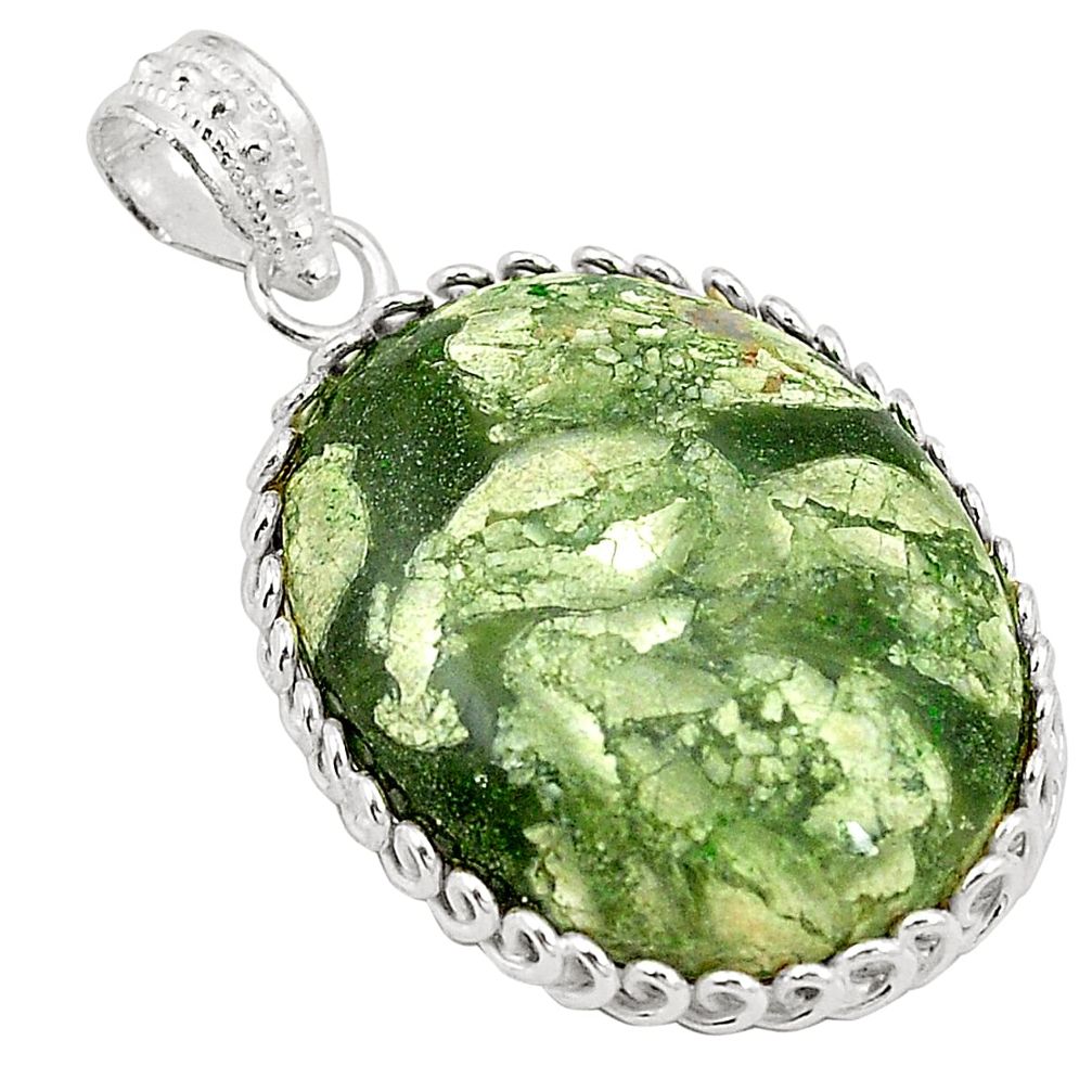 Natural green rainforest rhyolite jasper 925 silver pendant jewelry d24526