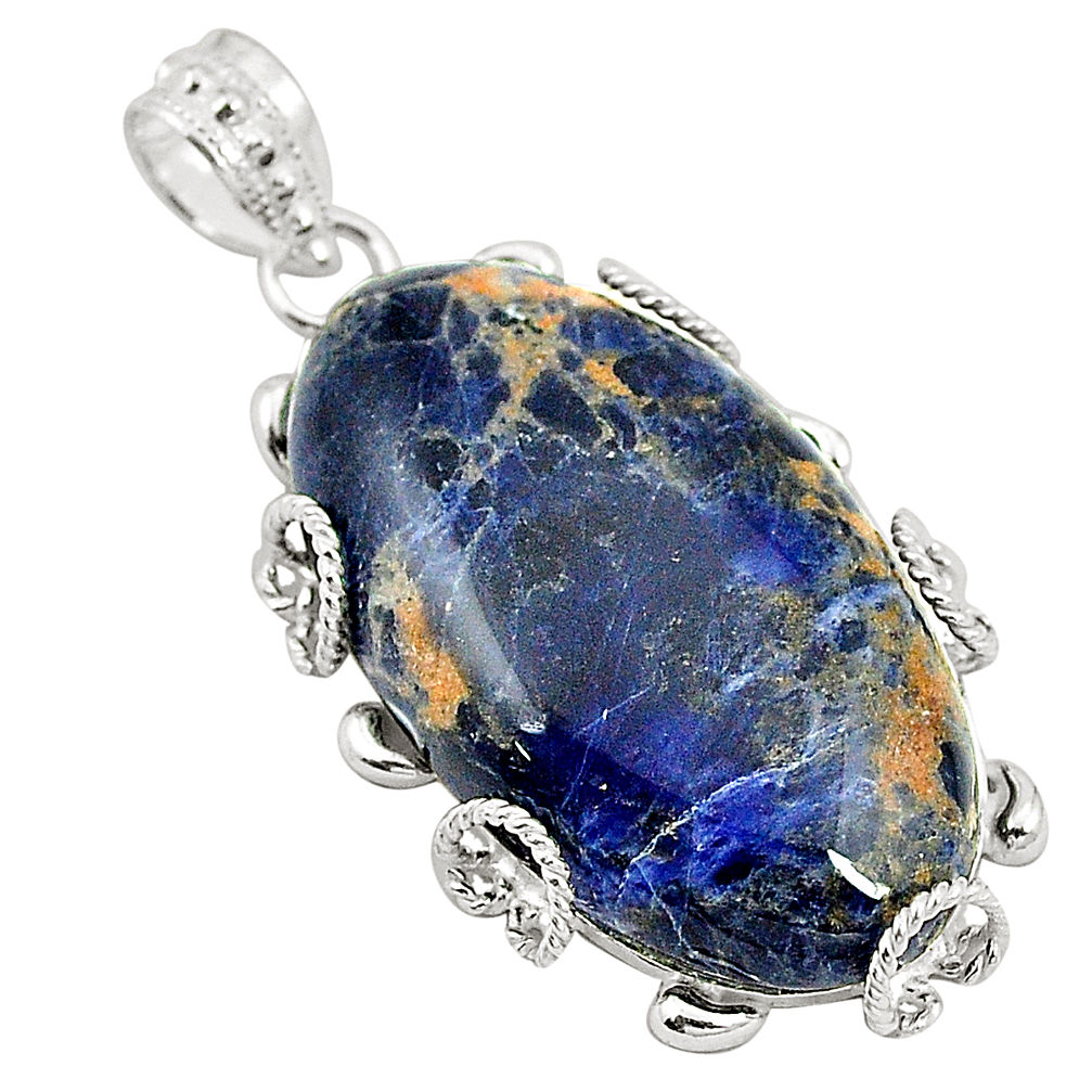 925 sterling silver natural orange sodalite oval pendant jewelry d24540