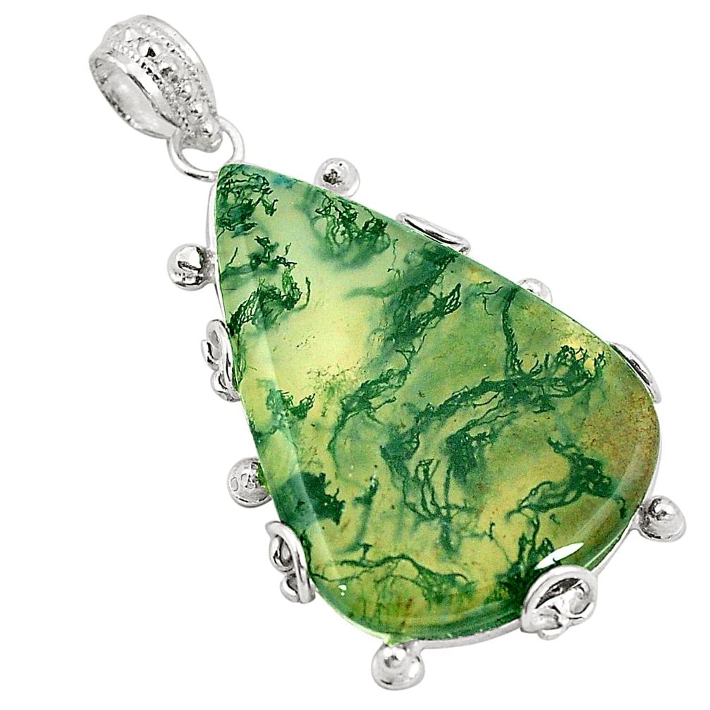 Natural green moss agate 925 sterling silver pendant jewelry d24555