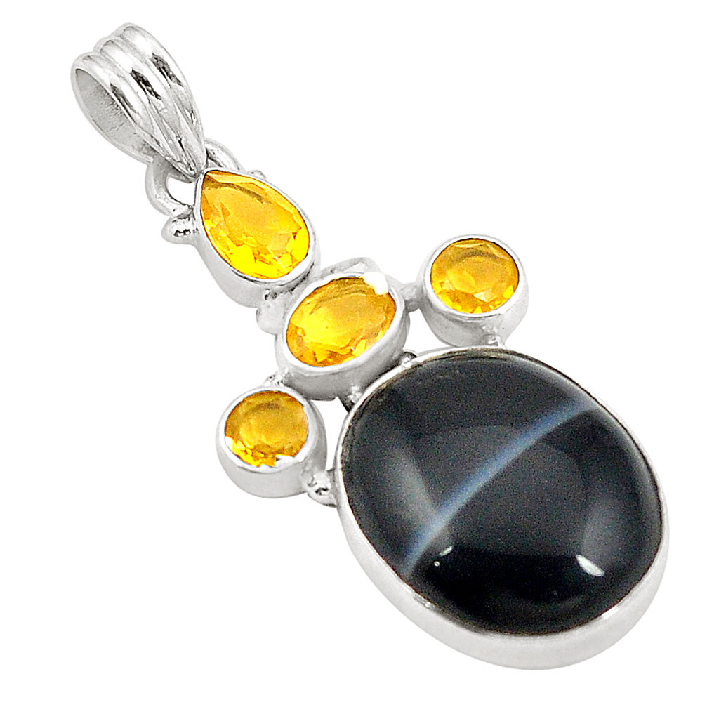 ver natural black botswana agate yellow citrine pendant d24565