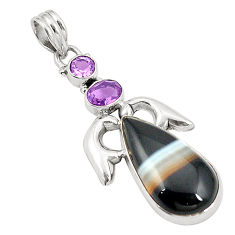 Clearance Sale- Natural black botswana agate amethyst 925 sterling silver pendant d24567