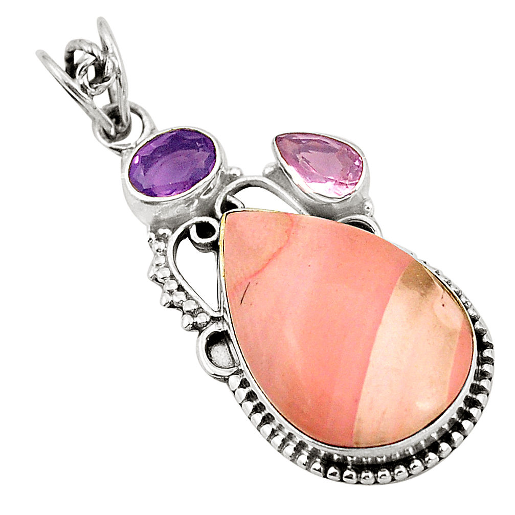 925 sterling silver natural pink opal kunzite (lab) pendant jewelry d24569