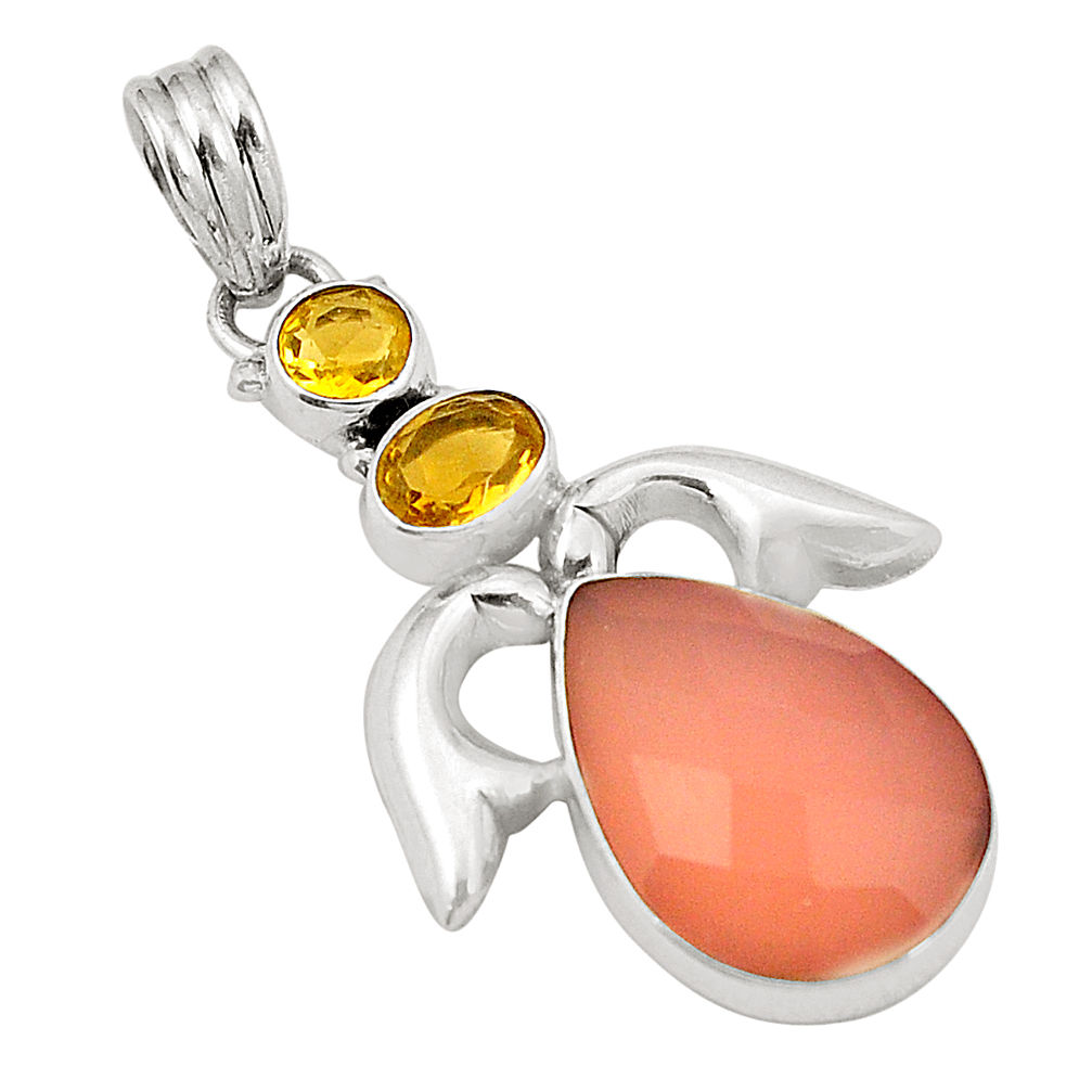 925 sterling silver natural pink rose quartz citrine pendant jewelry d24579