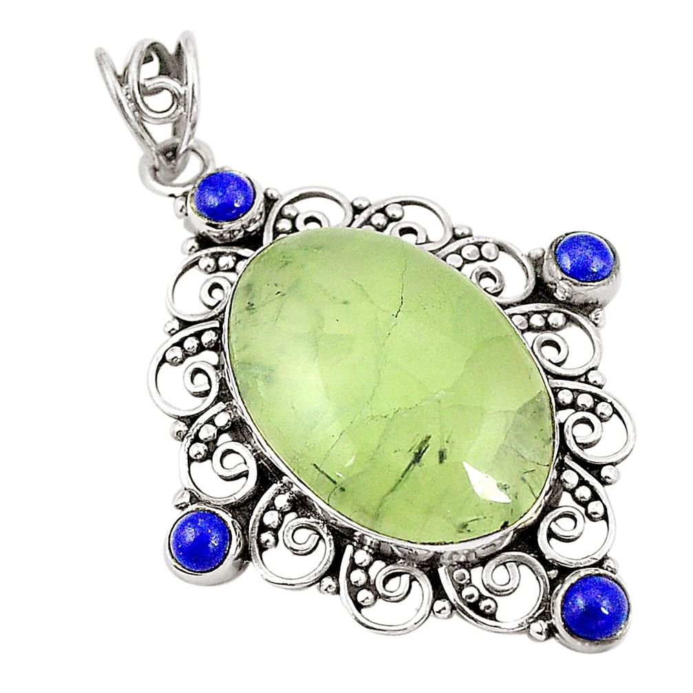 Natural green prehnite lapis lazuli 925 sterling silver pendant jewelry d24608