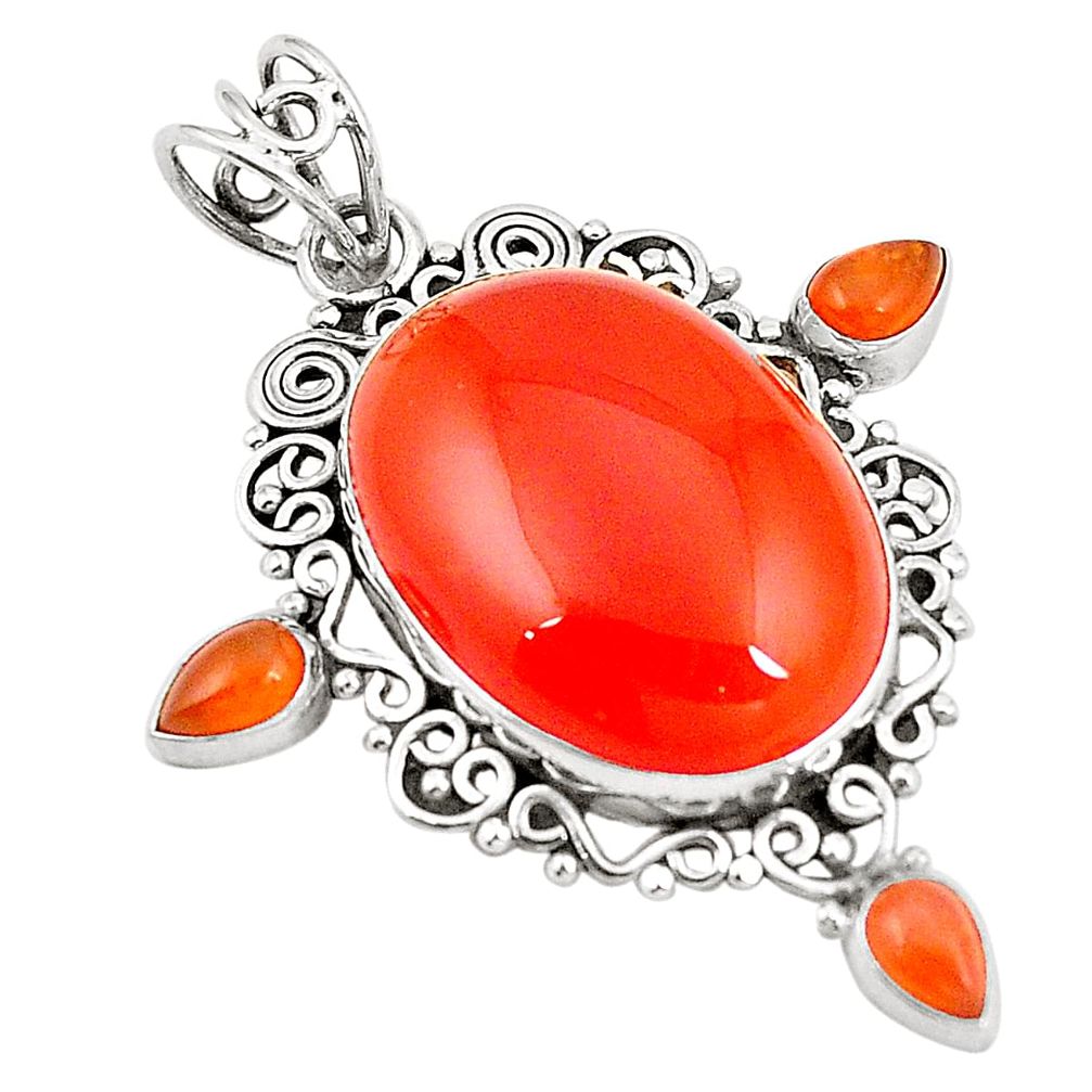 Natural orange cornelian (carnelian) 925 sterling silver pendant d24613