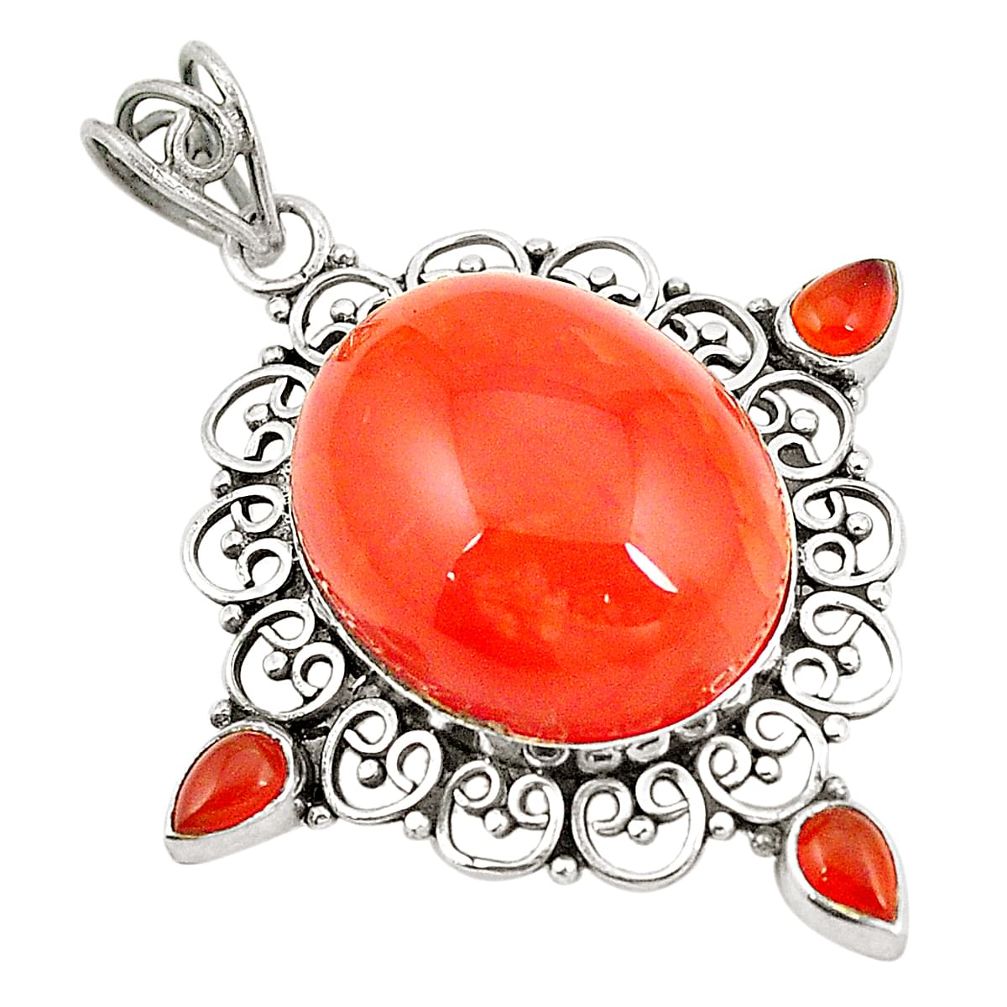 925 sterling silver natural orange cornelian (carnelian) pendant jewelry d24614