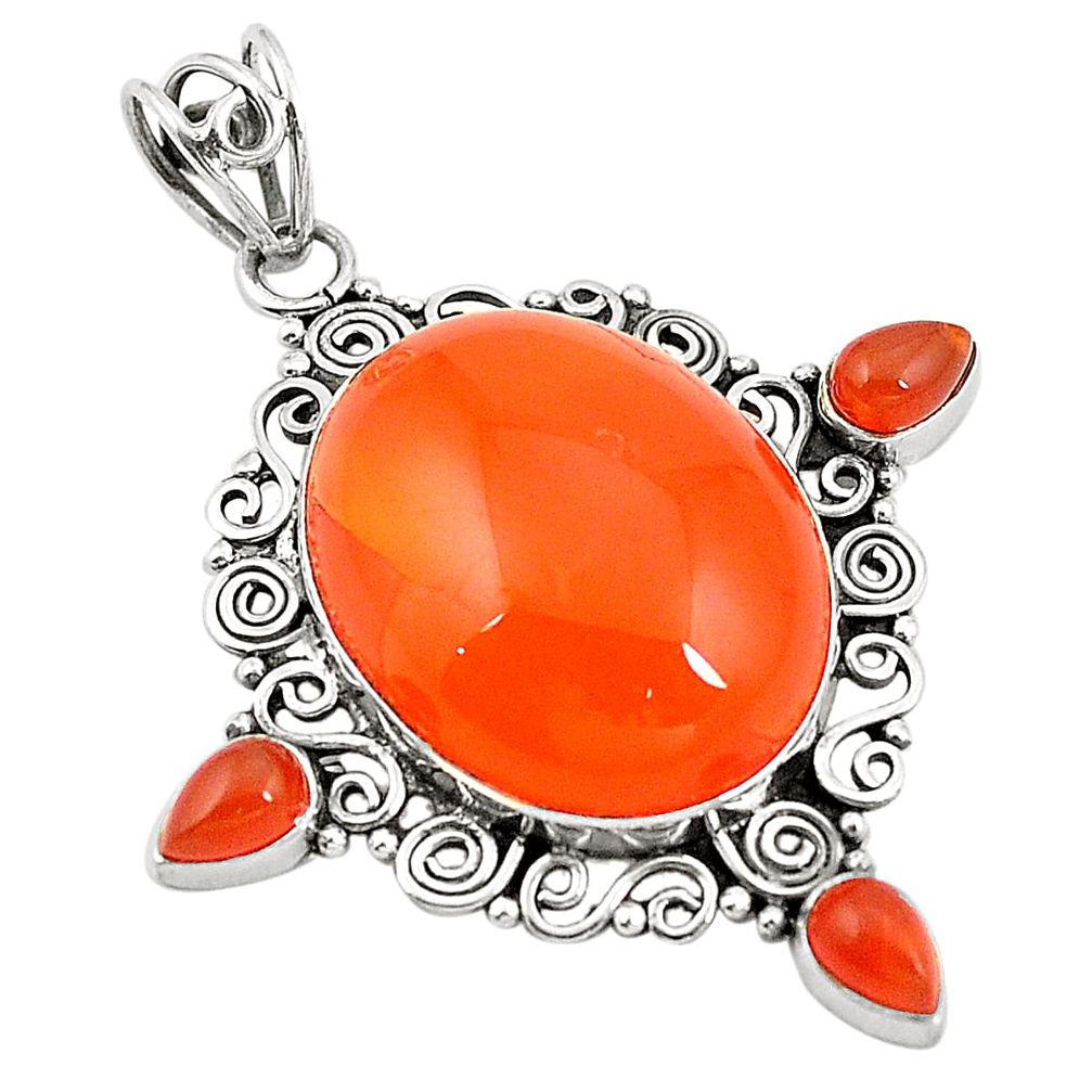 Natural orange cornelian (carnelian) 925 sterling silver pendant jewelry d24619
