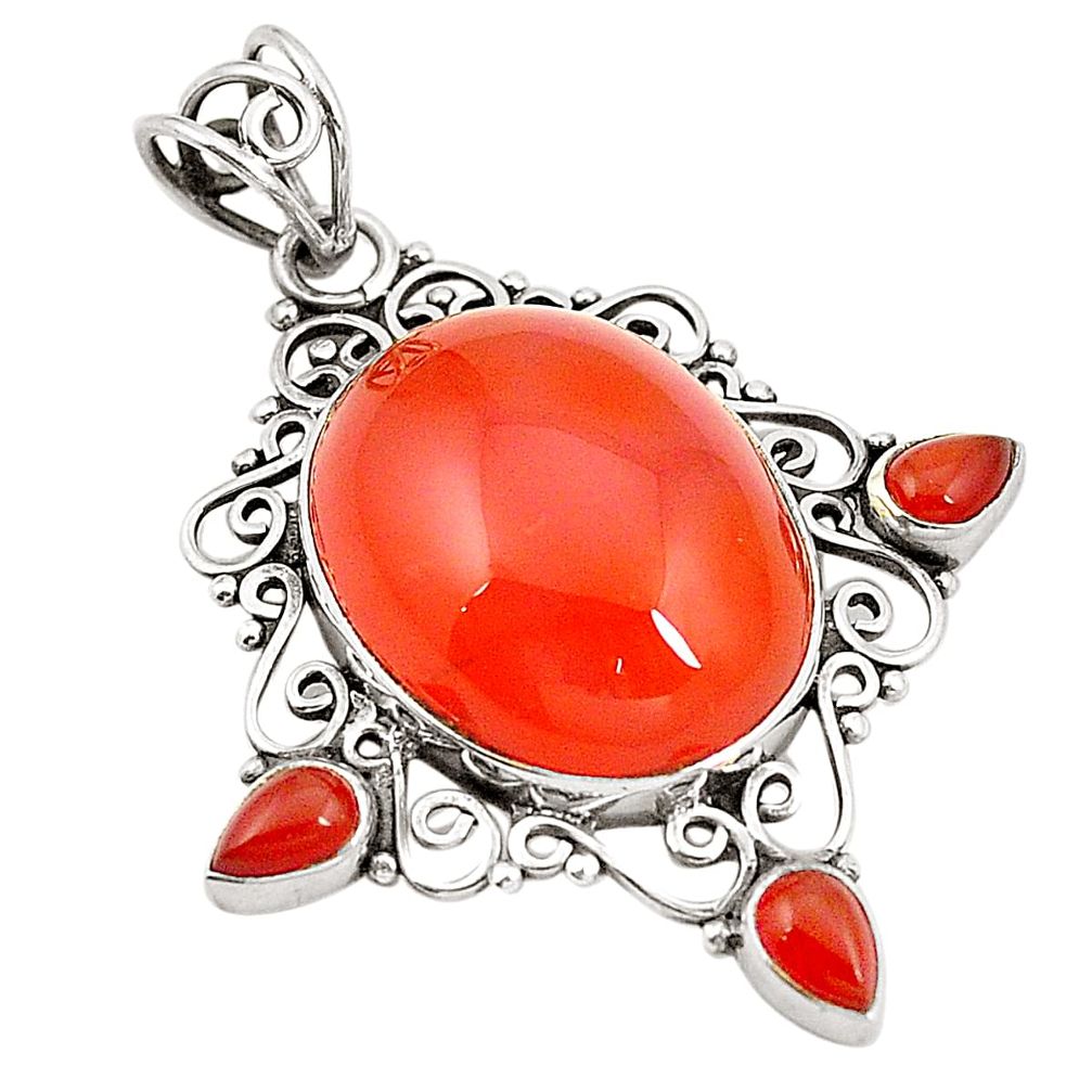 925 sterling silver natural orange cornelian (carnelian) pendant d24620