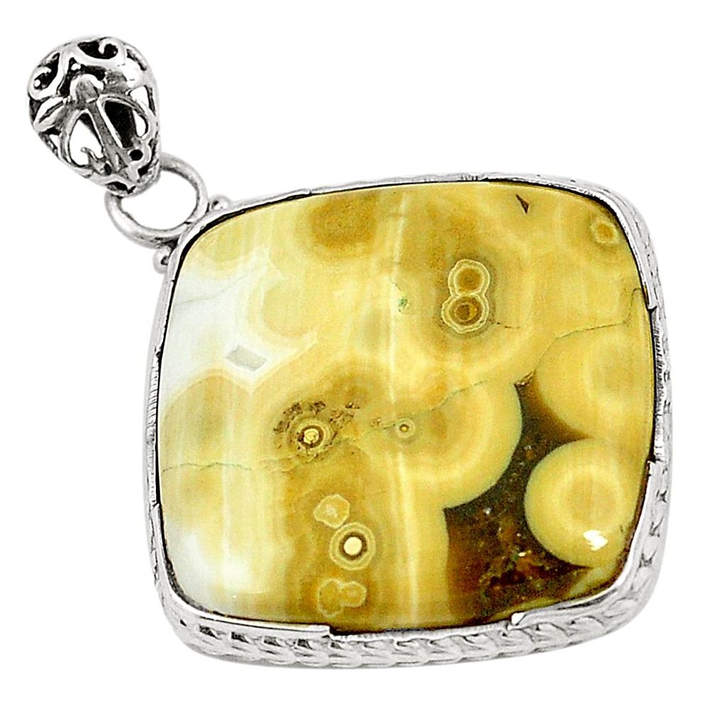 Natural multi color ocean sea jasper (madagascar) 925 silver pendant d24623