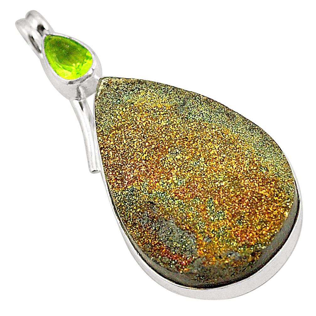 925 sterling silver titanium druzy green peridot pendant jewelry d24644