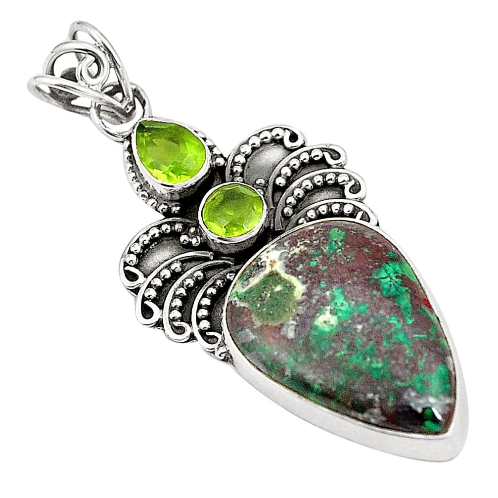 Sonora sunrise (cuprite chrysocolla) peridot 925 silver pendant d24655