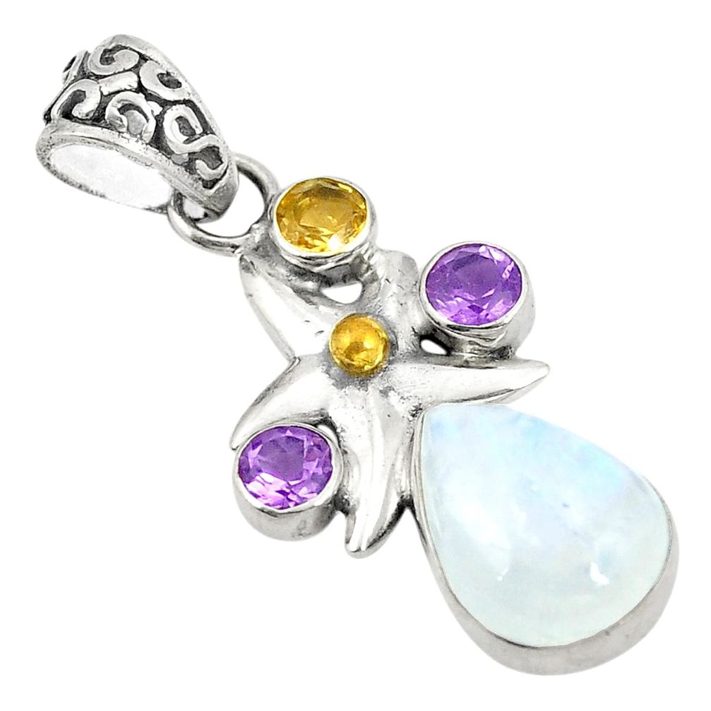 925 sterling silver natural rainbow moonstone citrine pendant jewelry d24667