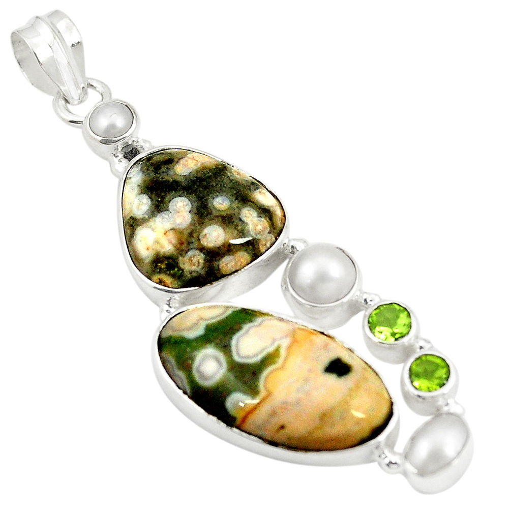 Natural green ocean sea jasper (madagascar) pearl 925 silver pendant d24697