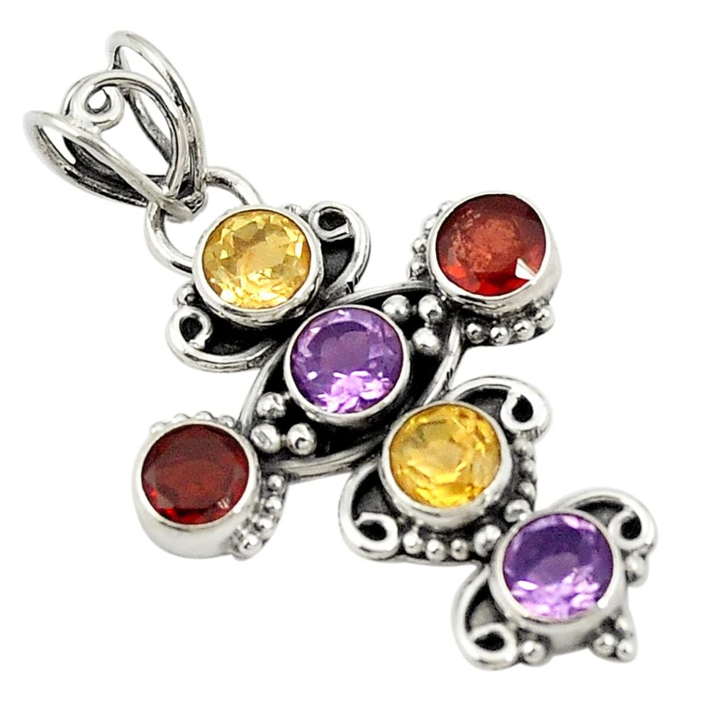 Natural purple amethyst citrine garnet 925 sterling silver pendant d24746