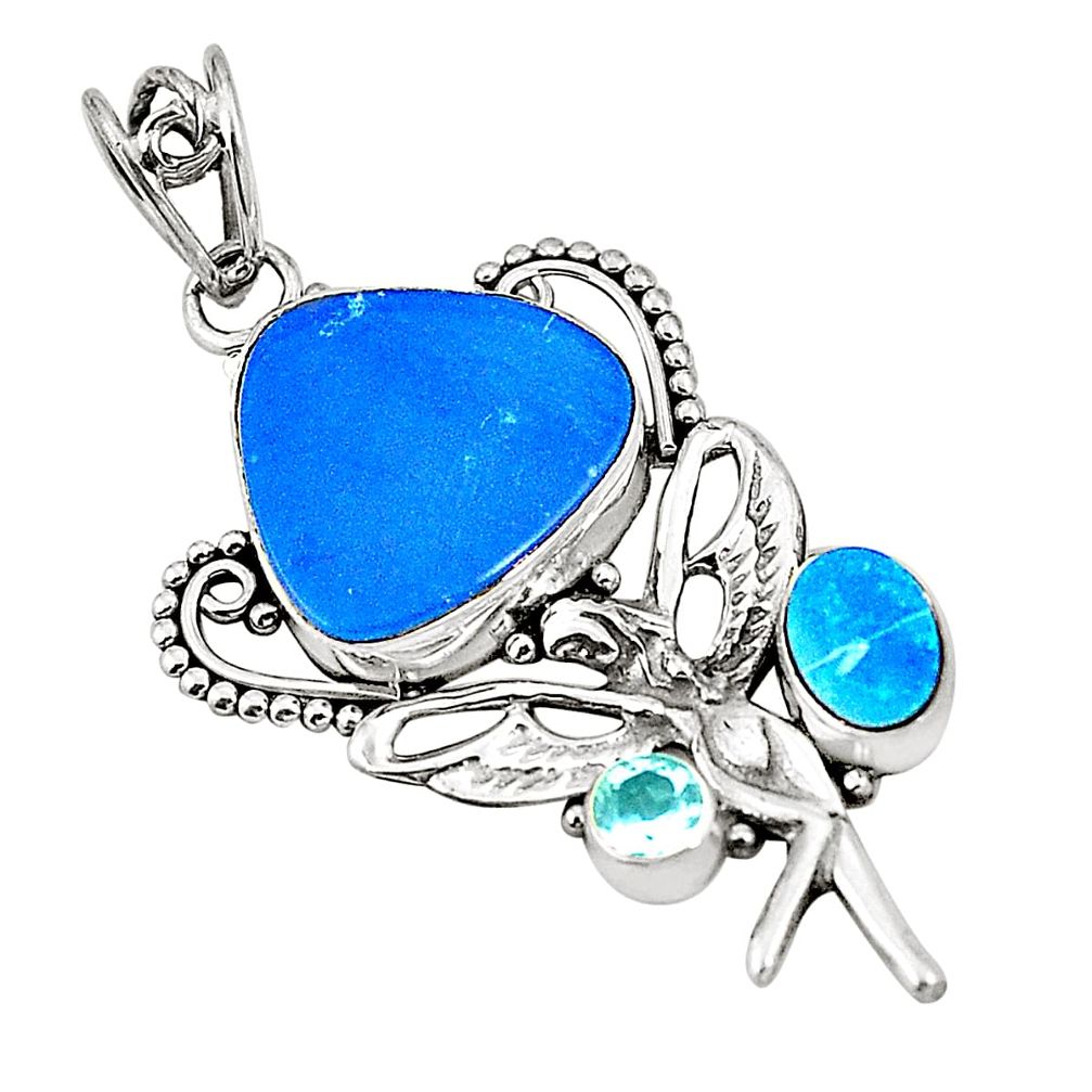 Natural blue doublet opal australian 925 silver angel wings fairy pendant d24767