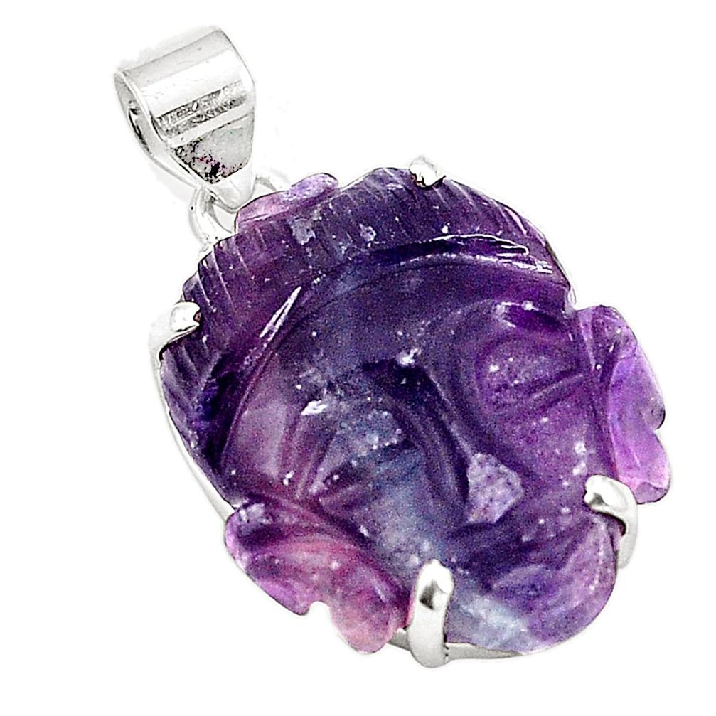 Natural multi color fluorite 925 silver buddha charm pendant d25714