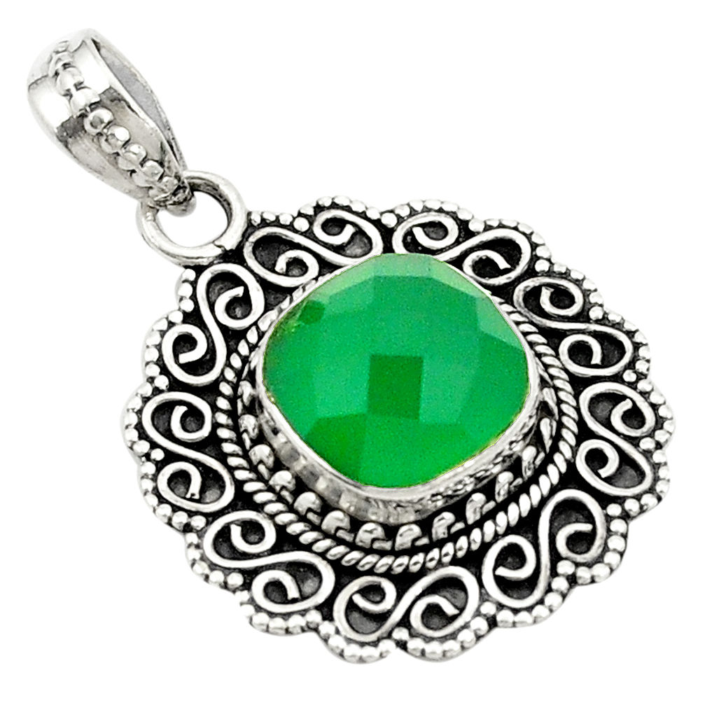 Natural green chalcedony 925 sterling silver pendant jewelry d25763