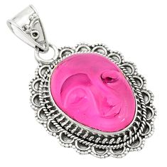 925 sterling silver pink tourmaline (lab) carved face pendant jewelry d25764