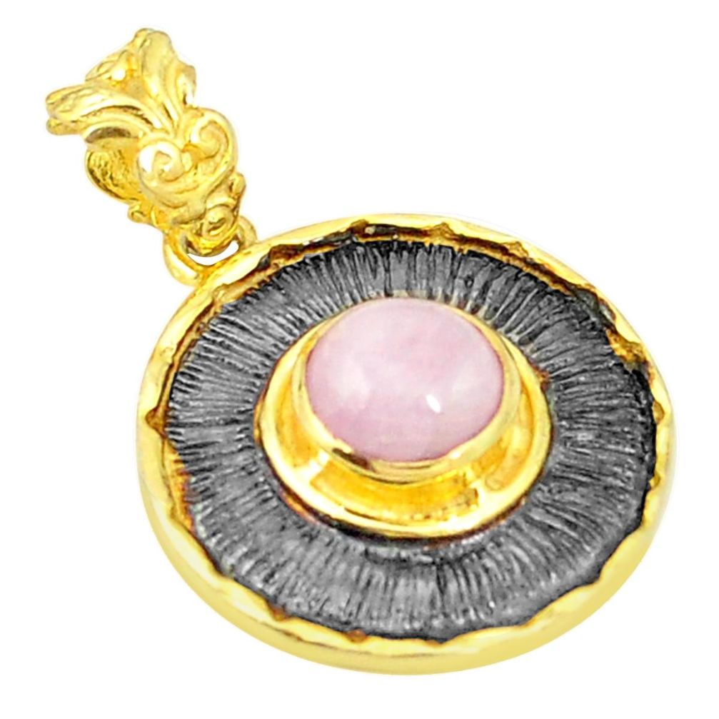 925 sterling silver natural pink kunzite rhodium 14k gold pendant jewelry d25800