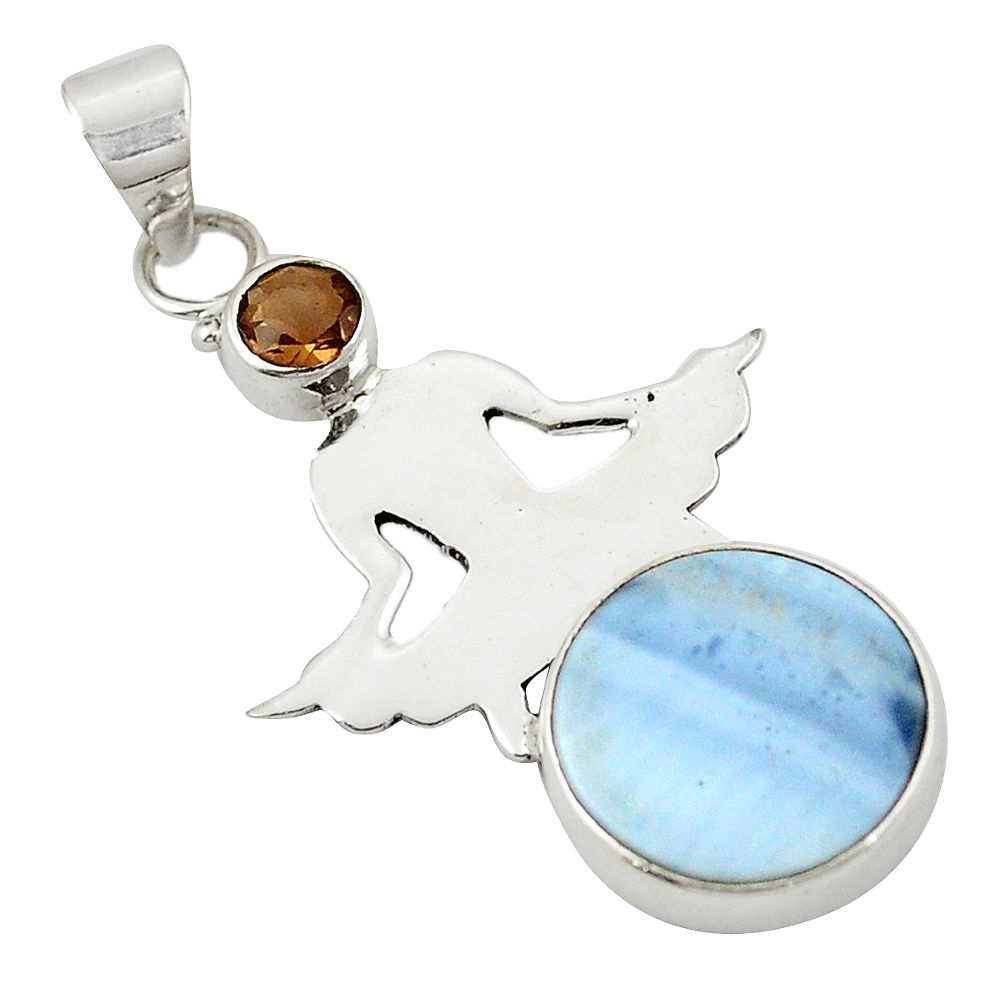 Natural blue owyhee opal smoky topaz 925 sterling silver pendant d25916