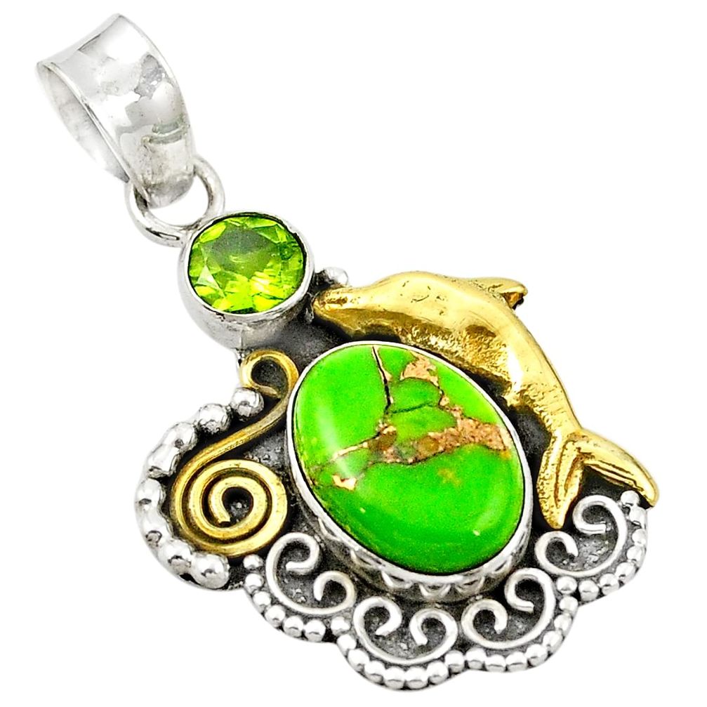 925 sterling silver green copper turquoise peridot dolphin pendant d25918