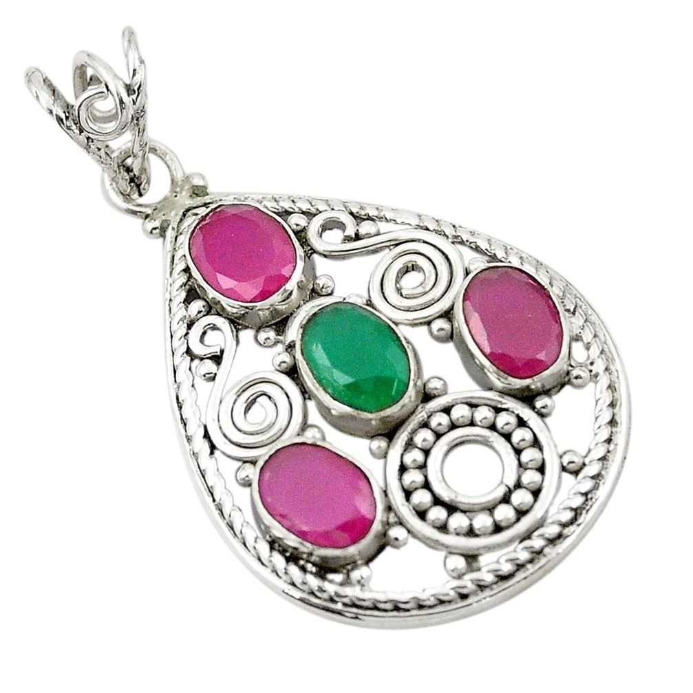 Red ruby quartz emerald quartz 925 sterling silver pendant d25919