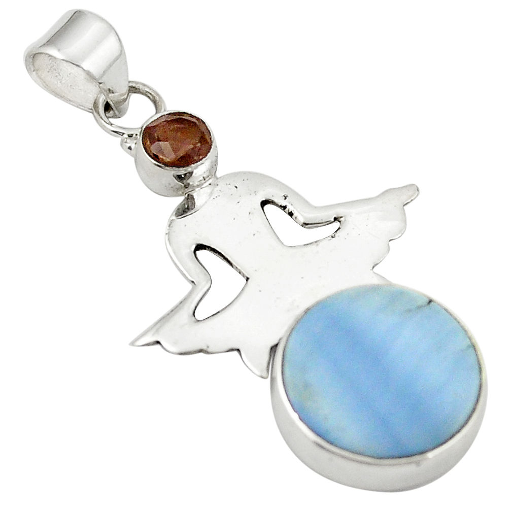 Natural blue owyhee opal smoky topaz 925 sterling silver pendant d25934